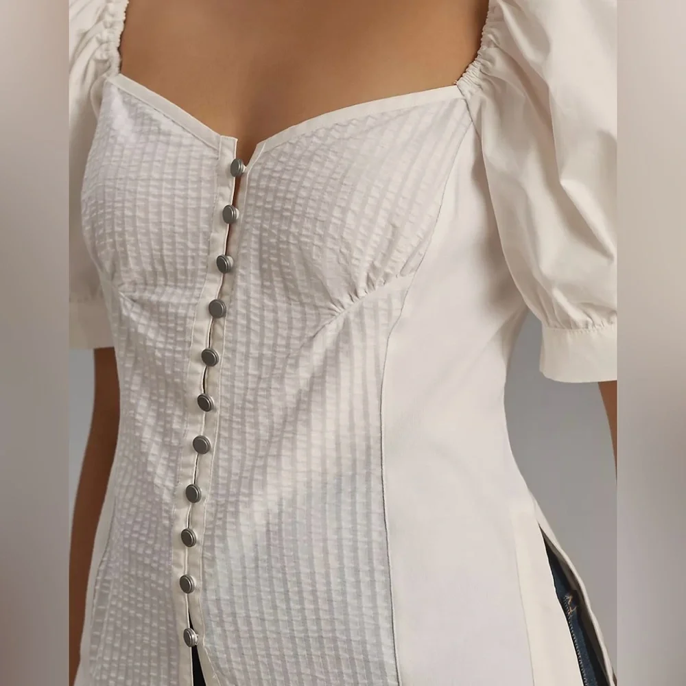 Maeve Puff-Sleeve White Sweetheart Top Size XS
